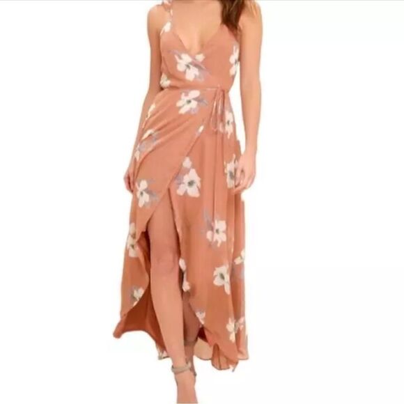 Lulu's Dress All Mine Rusty Rose Pink Floral Print High-Low Wrap Maxi - Picture 1 of 14